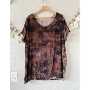 Johnny Was Pete & Greta Silk Blend Crushed Velvet Brown Boho Relax Tunic Top S